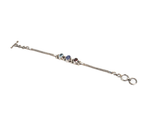 Bratara din Argint 925 - cu Tanzanit, Aquamarine - Reglabila - 190mm x 10mm - Multicolor