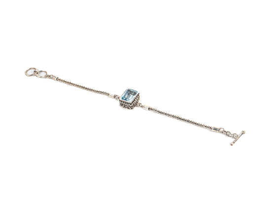 Bratara din Argint 925 - cu Topaz - Reglabila - 190mm x 10mm - Bleu