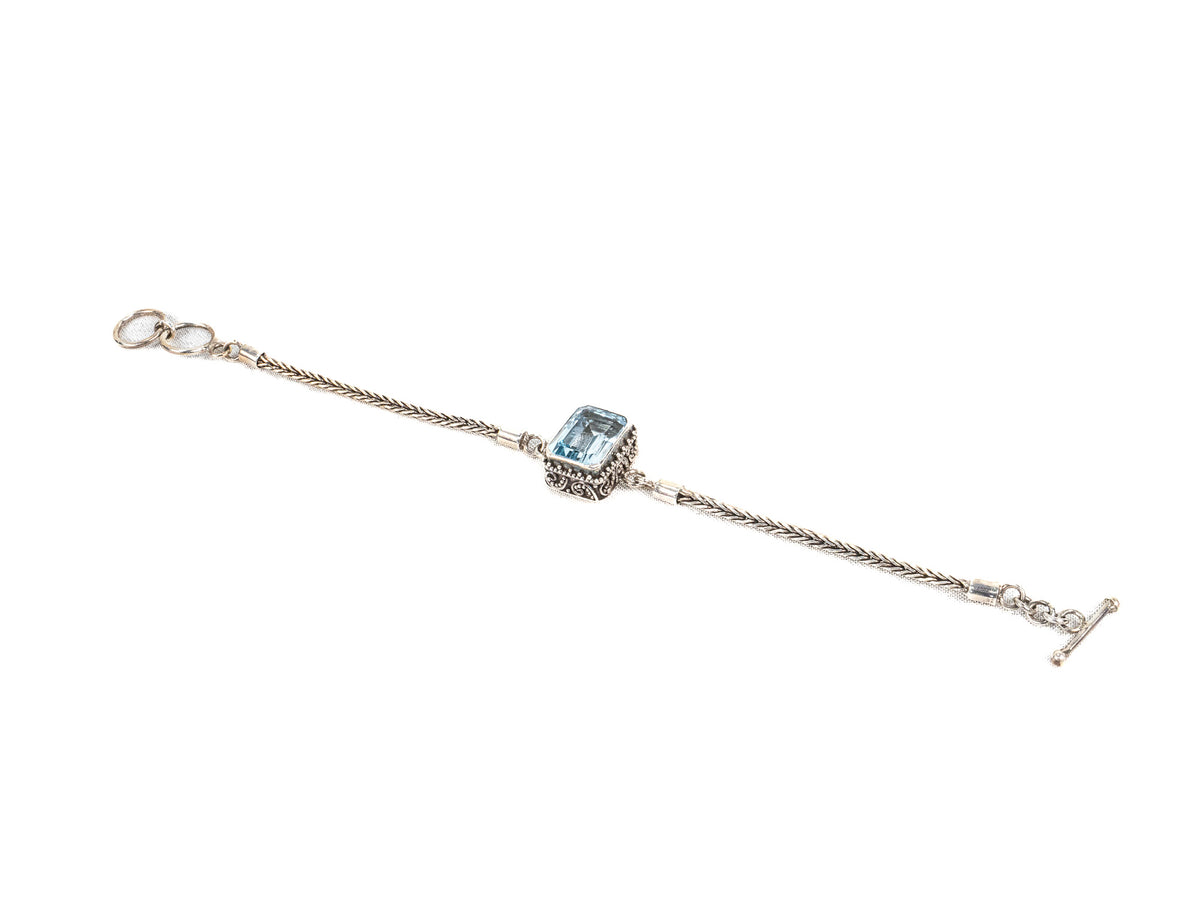 Bratara din Argint 925 - cu Topaz - Reglabila - 190mm x 10mm - Bleu