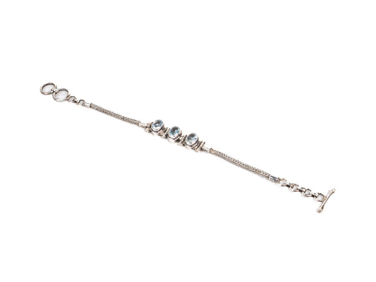 Bratara din Argint 925 - cu Aquamarine - Reglabila - 190mm x 10mm - Bleu