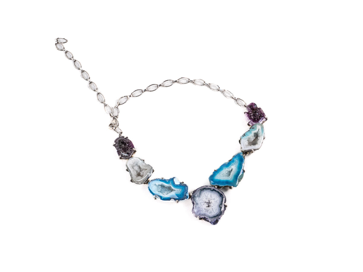 Lantisor din Argint 925 - cu Agat - Fixa - 450mm x 25mm - Albastre, Violet