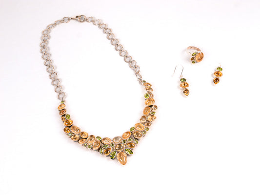 Lantisor din Argint 925 - cu Citrin, Peridot - Fixa - 450mm / Inel nr6.5 Reglabil x 30mm - Galben ,Verde