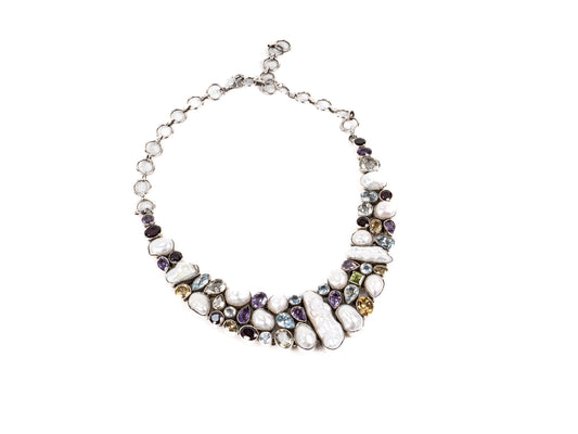 Lantisor din Argint 925 - cu Ametist, Peridot, Citrin - Fixa - 450mm x 30mm - Multicolor