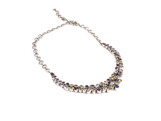 Lantisor din Argint 925 - cu Topaz, Peridot, Safir, Citrin - Fixa - 500mm x 20mm - Multicolor