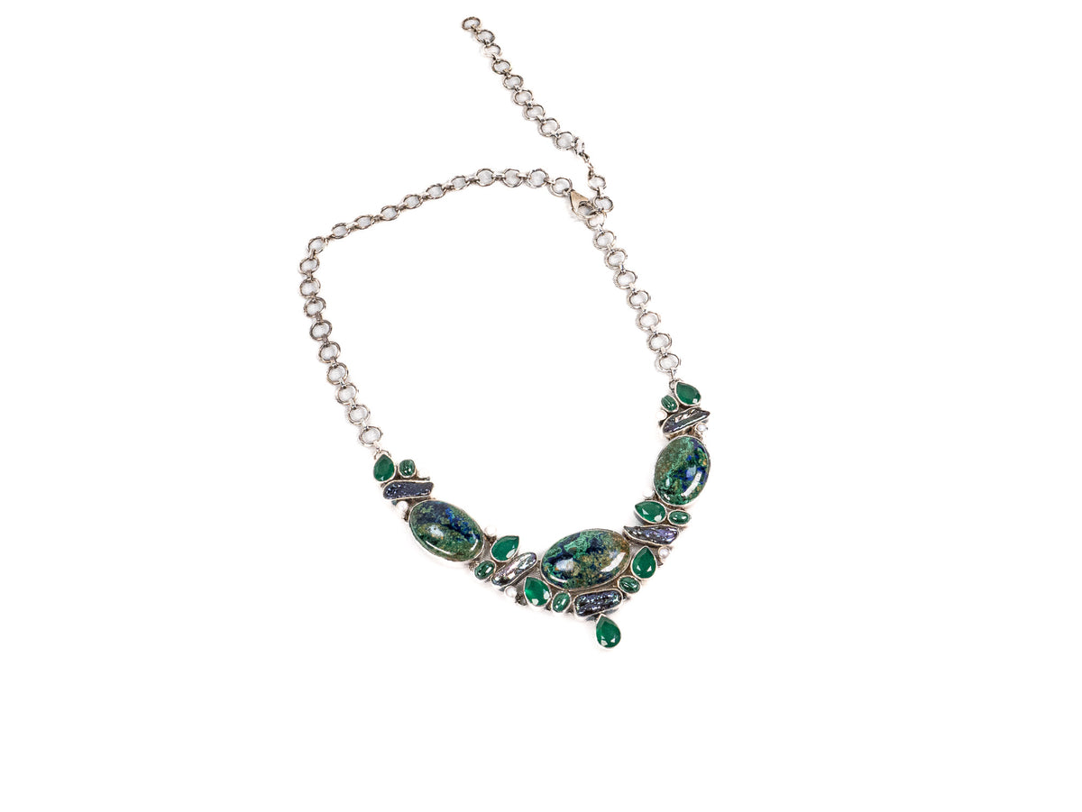 Lantisor din Argint 925 - cu Azurit, Malahit Smarald - Fixa - 550mm x 35mm - Verde