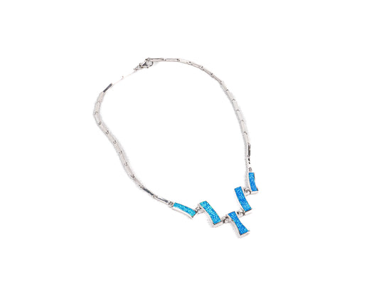Lantisor din Argint 925 - cu Opal - Fixa - 400mm x 15mm - Albastru
