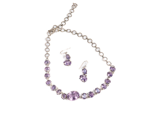 Set Bijuterii din Argint 925 - Cercei, Lant - Ametist - Violet