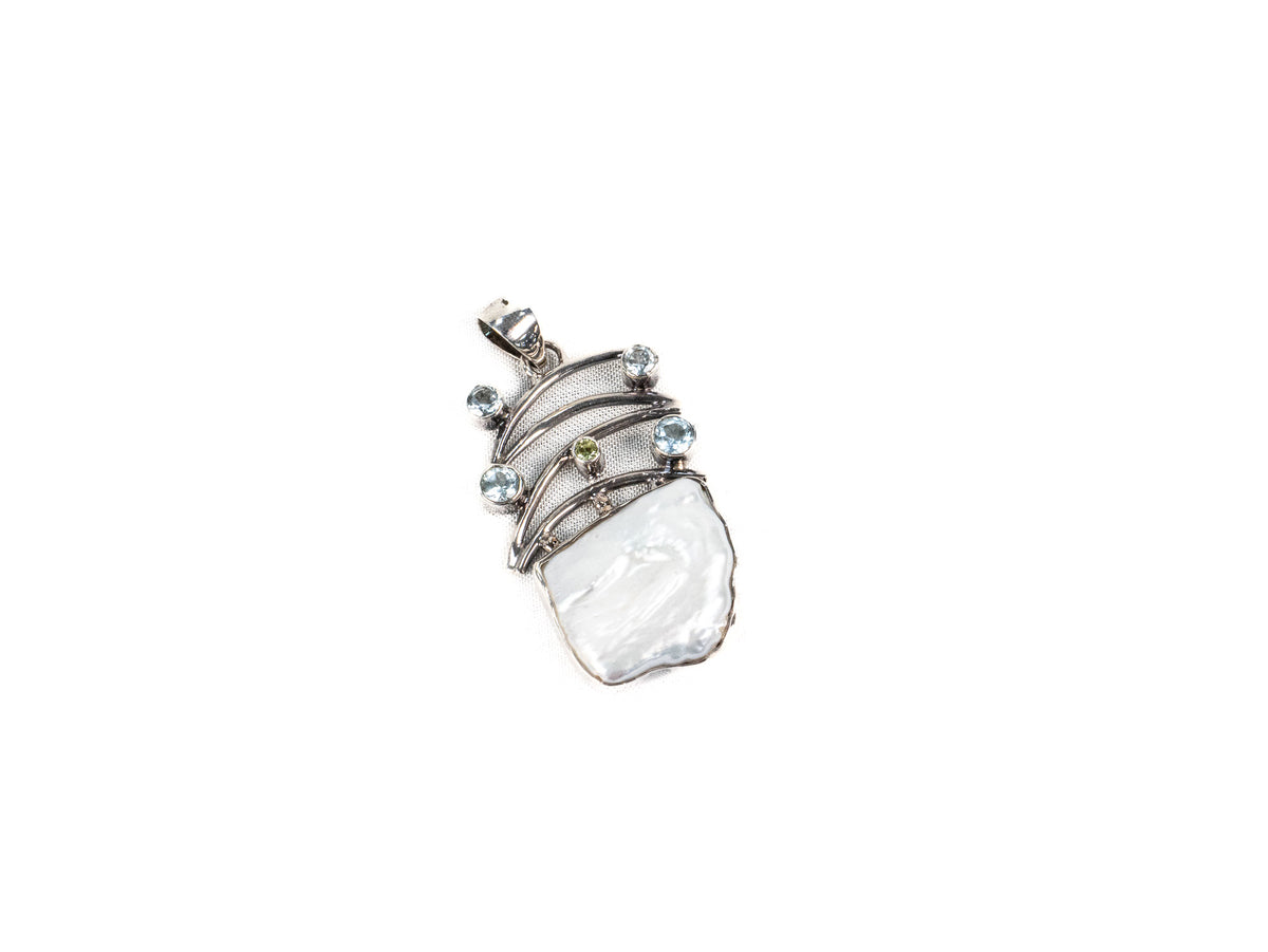 Pandantiv din Argint 925 cu Aquamarine si Peridot Bleu, Verde - 40mm x 25mm