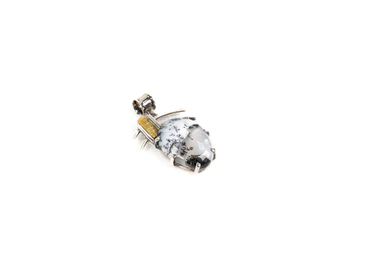 Pandantiv din Argint 925 cu Opal Dendritic Alb - 30mm x 15mm