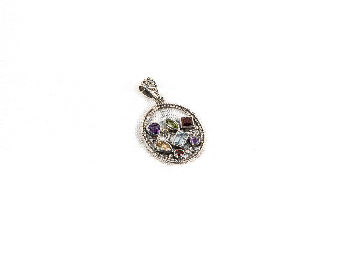 Pandantiv din Argint 925 cu Citrin, Peridot, Rubin, Aquamarine Multicolor - 30mm x 25mm