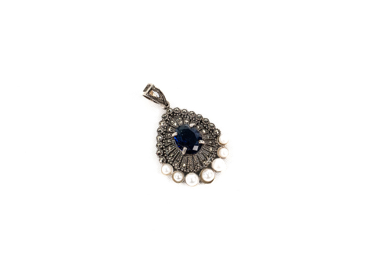 Pandantiv din Argint 925 cu Marcasite si Zirconia Albastru - 25mm x 20mm