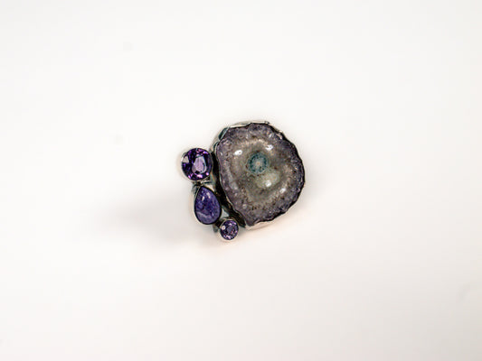 Inel din Argint 925 cu Ametist Stalactit Violet - Marime 7