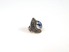 Inel din Argint 925 cu Perla Albastra Albastru - Marime 8.5 Reglabil