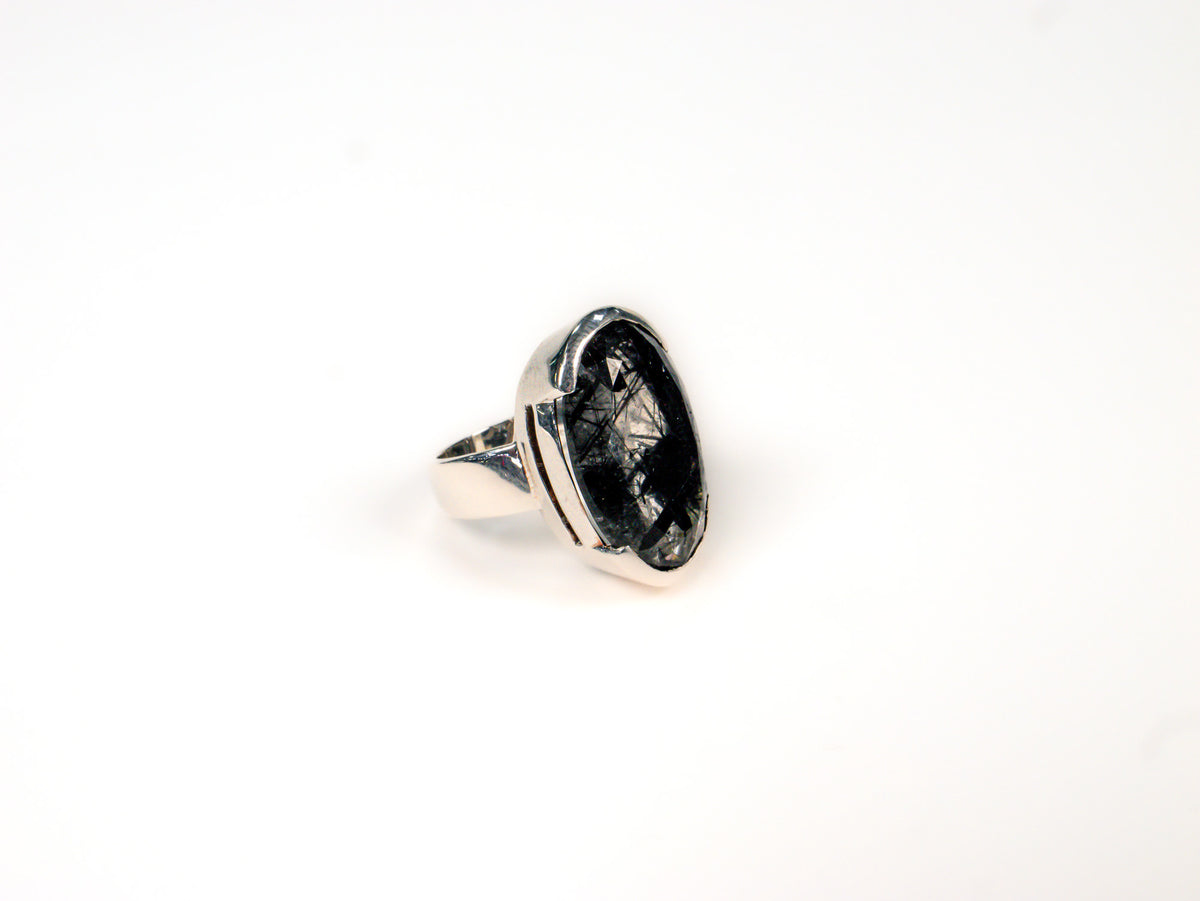 Inel din Argint 925 cu Cuart Rutilat Negru - Marime 9