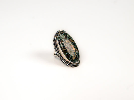 Inel din Argint 925 cu Serafinit Verde-Auriu - Marime 9