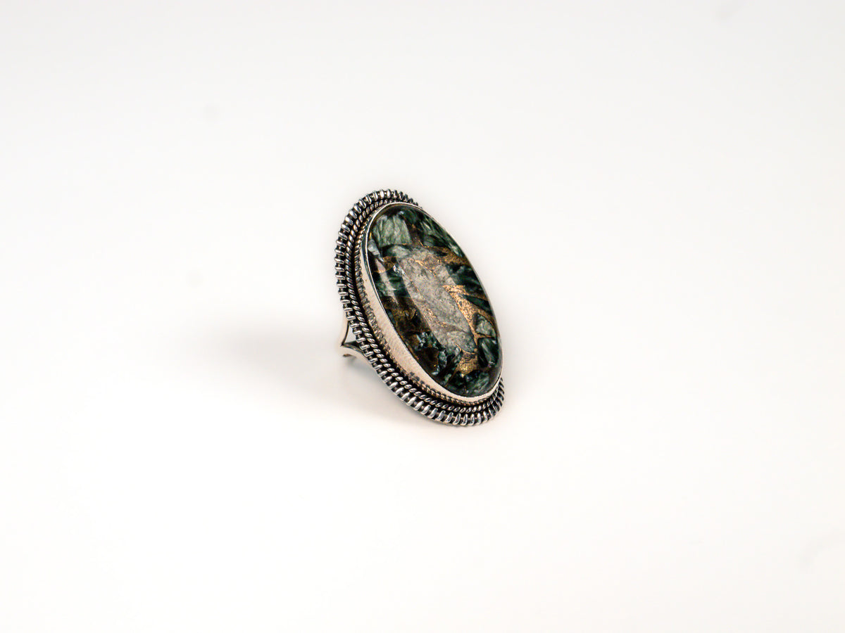 Inel din Argint 925 cu Serafinit Verde-Auriu - Marime 9