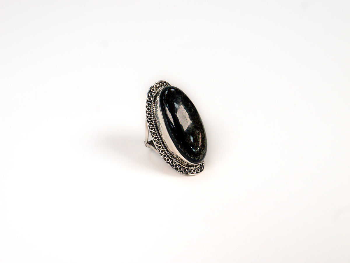 Inel din Argint 925 cu Obsidian Negru Pamantiu - Marime 9
