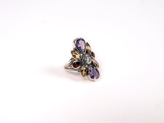 Inel din Argint 925 cu Citrin si Rubin Multicolor - Marime 8.5