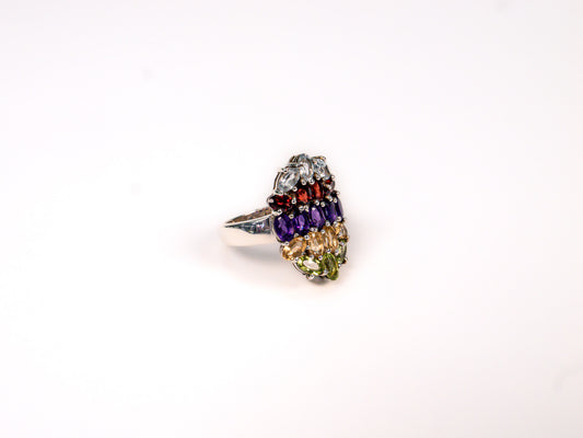 Inel din Argint 925 cu Peridot, Citrin, Ametist, Rubin, Aquamarine Multicolor - Marime 8.5