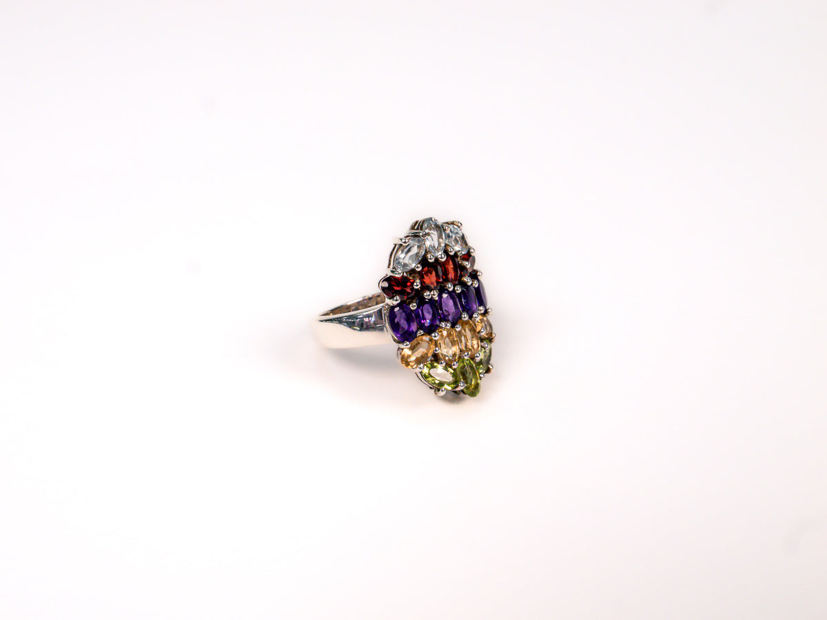 Inel din Argint 925 cu Peridot, Citrin, Ametist, Rubin, Aquamarine Multicolor - Marime 8.5