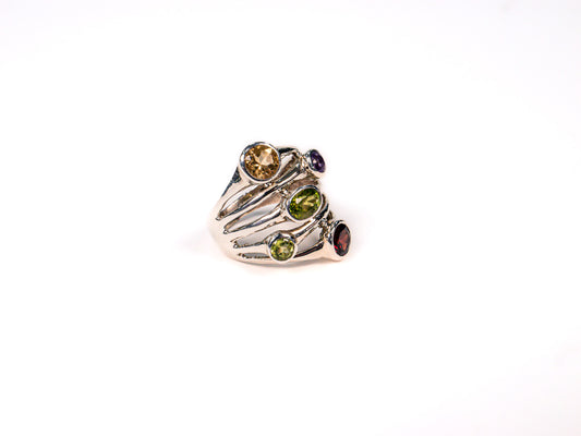 Inel din Argint 925 cu Citrin, Peridot, Ametist, Rubin Multicolor - Marime 8.5