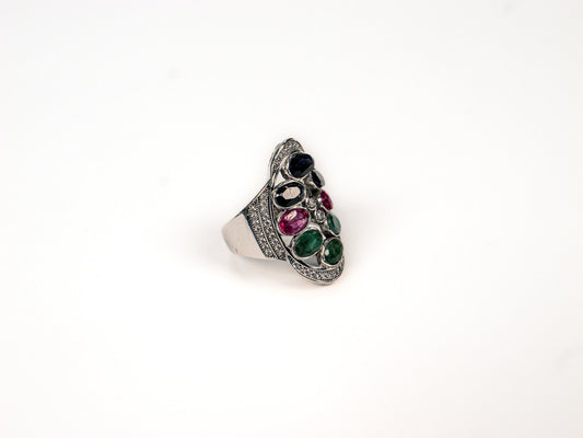 Inel din Argint 925 cu Rubin si Safir Multicolor - Marime 7.5