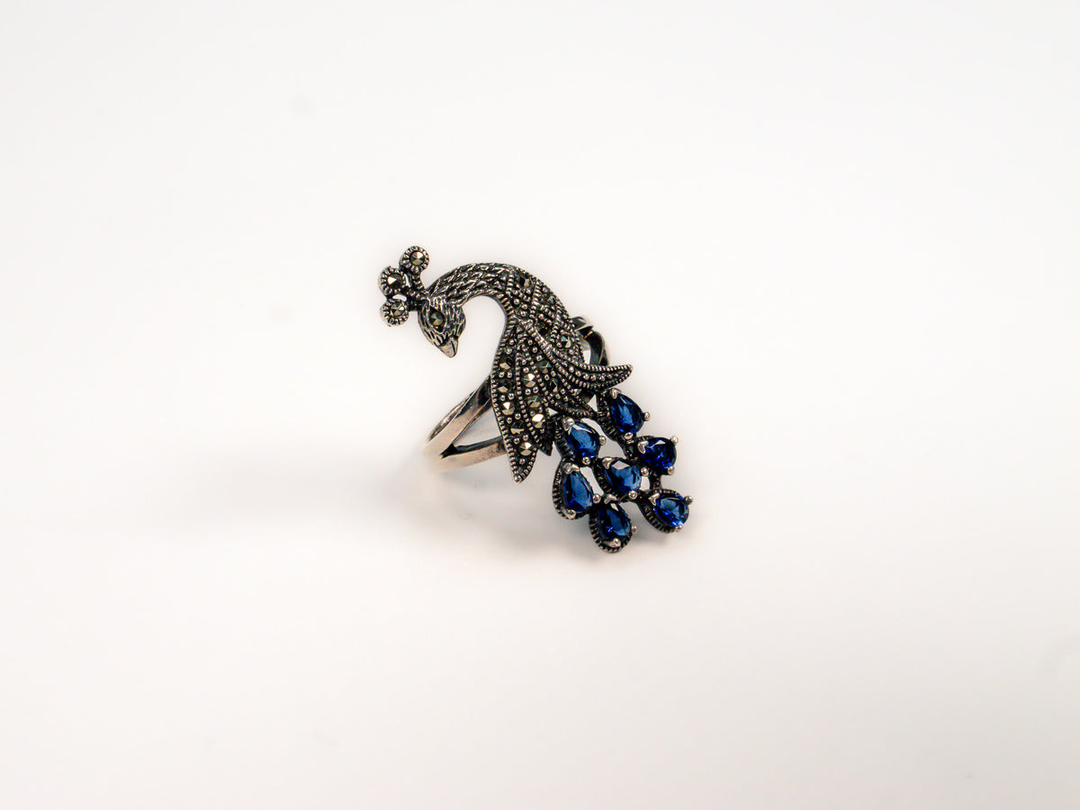 Inel din Argint 925 cu Marcasite Albastru - Marime 7