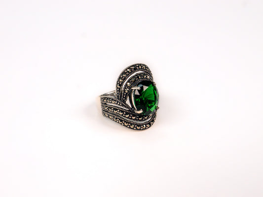 Inel din Argint 925 cu Marcasite Verde - Marime 8