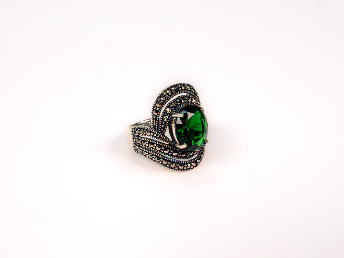 Inel din Argint 925 cu Marcasite Verde - Marime 8