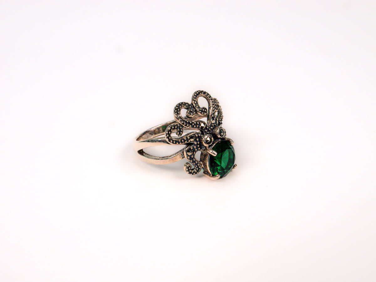 Inel din Argint 925 cu Marcasite Verde - Marime 9