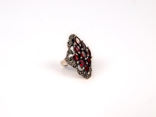 Inel din Argint 925 cu Marcasite Grena - Marime 6.5