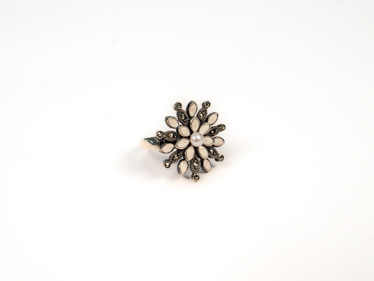 Inel din Argint 925 cu Sidef si Perla Alb - Marime 7