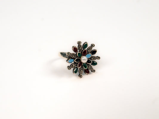 Inel din Argint 925 cu Email si Perla Multicolor - Marime 9