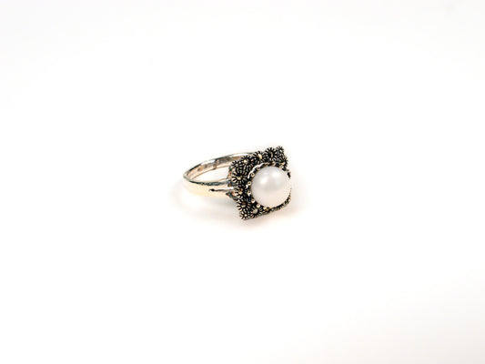 Inel din Argint 925 cu Sidef Alb - Marime 8