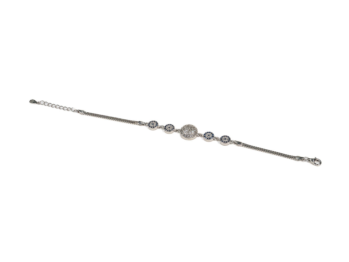 Bratara din Argint 925 - cu Zirconia - Reglabila - 190mm x 10mm - Albastru #1