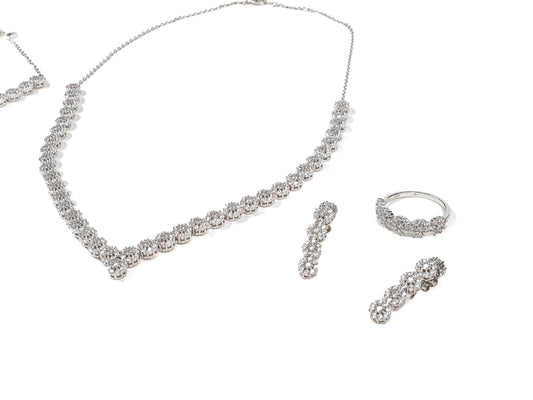 Set Bijuterii din Argint 925 - Cercei, Lant, Inel, Bratara - Zirconia - Marime 8 - Argintiu