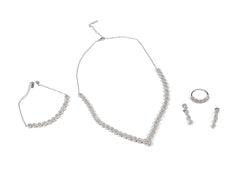 Set Bijuterii din Argint 925 - Cercei, Lant, Inel, Bratara - Zirconia - Marime 8 - Argintiu