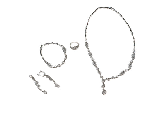 Set Bijuterii din Argint 925 - Cercei, Inel, Lant, Bratara - Zirconia - Marime 6 - Argintiu #1