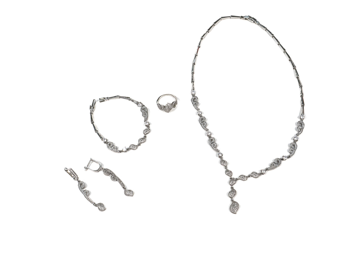 Set Bijuterii din Argint 925 - Cercei, Inel, Lant, Bratara - Zirconia - Marime 6 - Argintiu #1