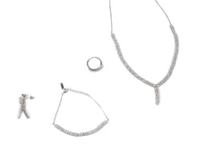 Set Bijuterii din Argint 925 - Cercei, Inel, Lant, Bratara - Zirconia - Marime 6.5 - Argintiu