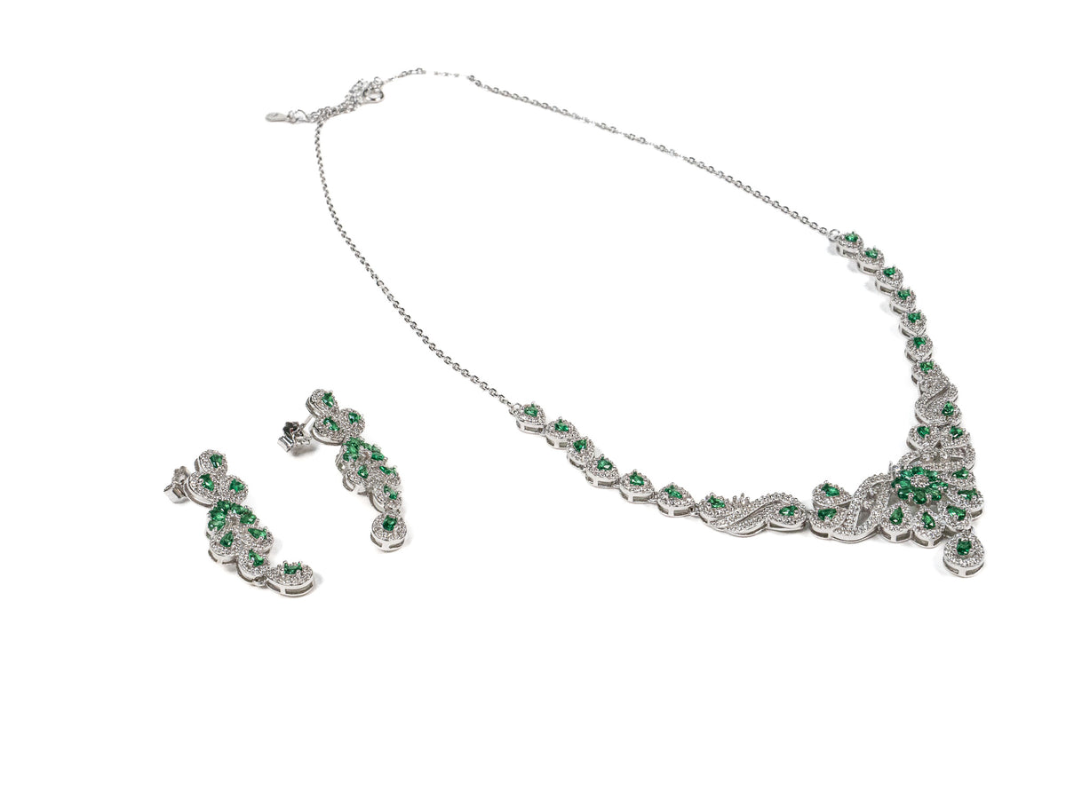Set Bijuterii din Argint 925 - Cercei, Lant - Zirconia - Verde
