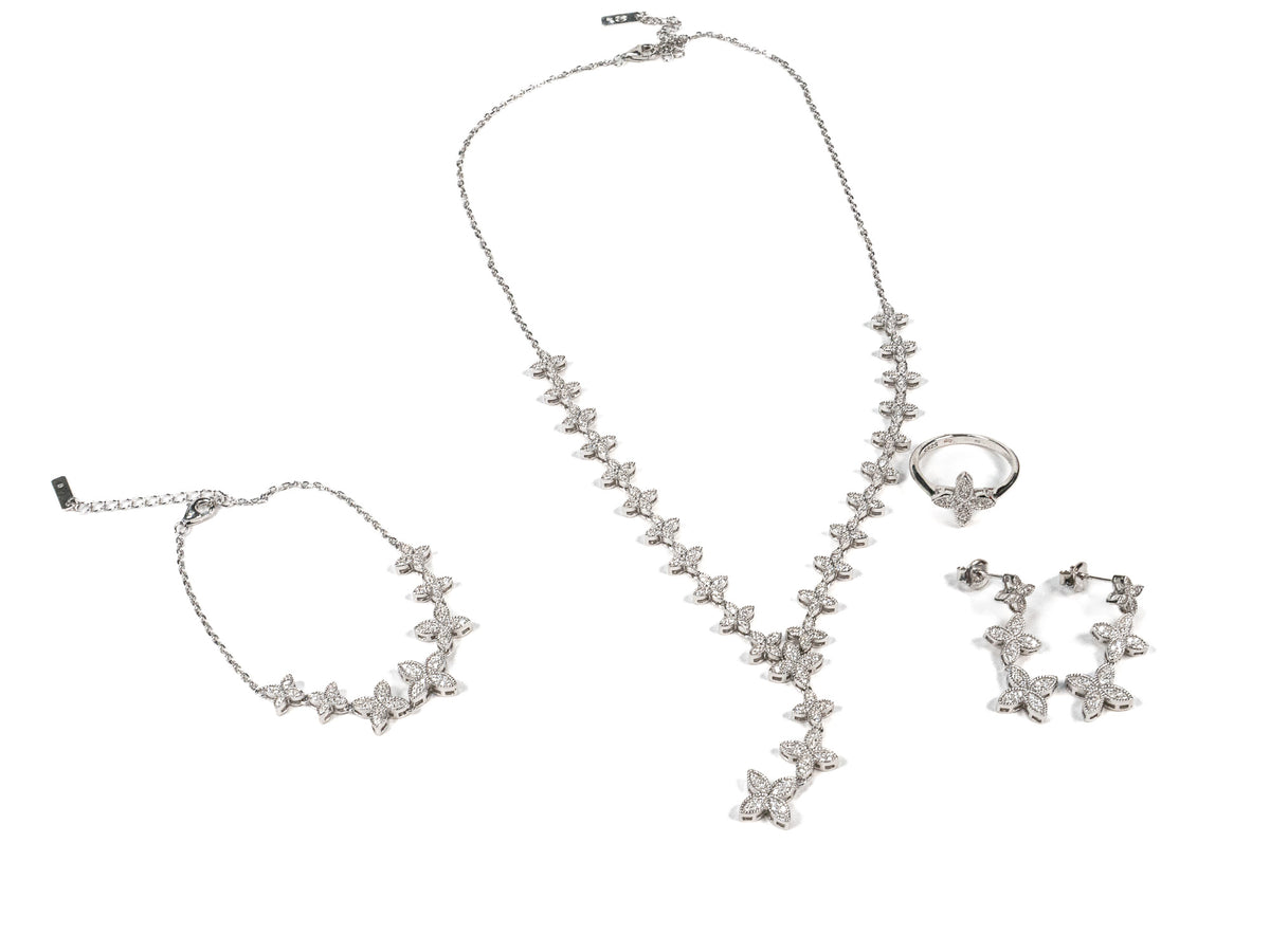 Set Bijuterii din Argint 925 - Cercei, Inel, Lant, Bratara - Zirconia - Marime 7.5 - Argintiu #1