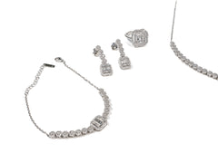 Set Bijuterii din Argint 925 - Cercei, Inel, Bratara, Lant - Zirconia - Marime 7 - Argintiu