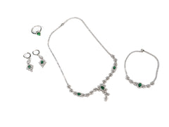 Set Bijuterii din Argint 925 - Cercei, Inel, Lant, Bratara - Zirconia - Marime 7 - Verde