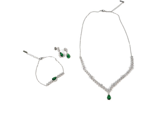 Set Bijuterii din Argint 925 - Cercei, Lant, Bratara - Zirconia - Argintiu