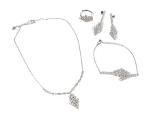 Set Bijuterii din Argint 925 - Cercei, Lant, Inel, Bratara - Zirconia - Marime 7 - Argintiu