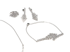 Set Bijuterii din Argint 925 - Cercei, Lant, Inel, Bratara - Zirconia - Marime 7 - Argintiu