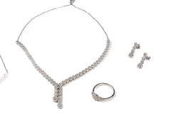 Set Bijuterii din Argint 925 - Cercei, Inel, Lant, Bratara - Zirconia - Marime 9 - Argintiu