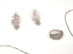 Set Bijuterii din Argint 925 - Cercei, Inel, Lant, Bratara - Zirconia - Marime 8 - Argintiu