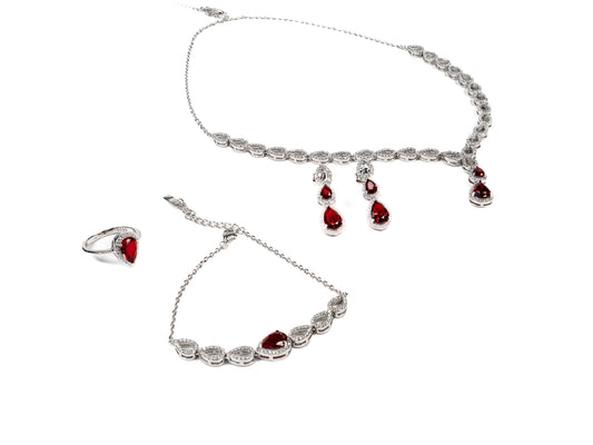 Set Bijuterii din Argint 925 - Cercei, Inel, Lant, Bratara - Zirconia - Marime 6 - Argintiu #2
